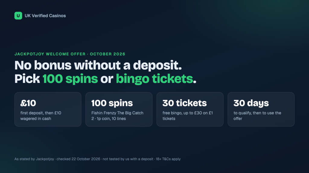 Jackpotjoy No Deposit Bonus (October 2026): Spins or Bingo Tickets