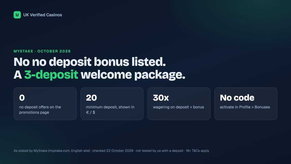 MyStake No Deposit Bonus (October 2026): What the Site Shows UK Players