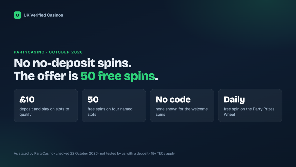 PartyCasino No Deposit Bonus (October 2026): Free Spins and Prize Wheel