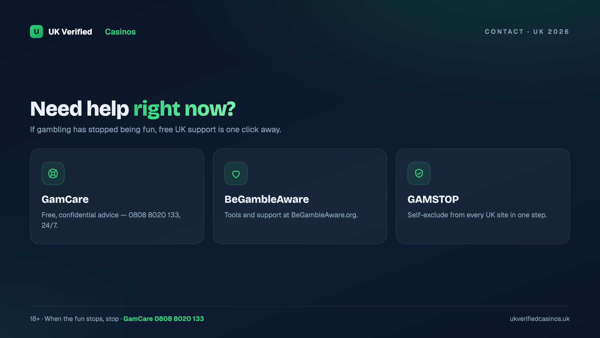 UK gambling help right now - GamCare BeGambleAware GAMSTOP