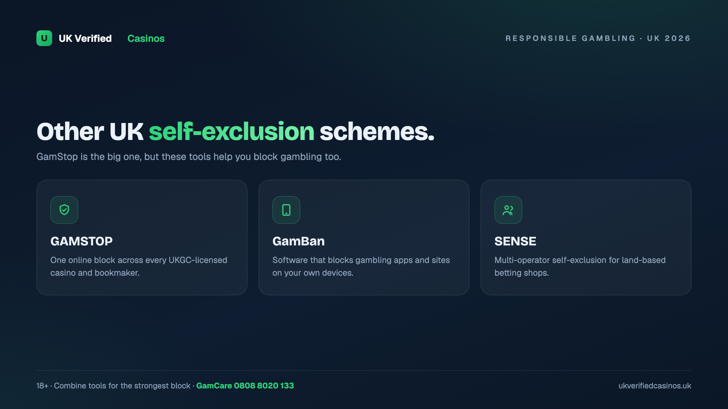 Other UK self-exclusion schemes - GamStop, GamBan, SENSE
